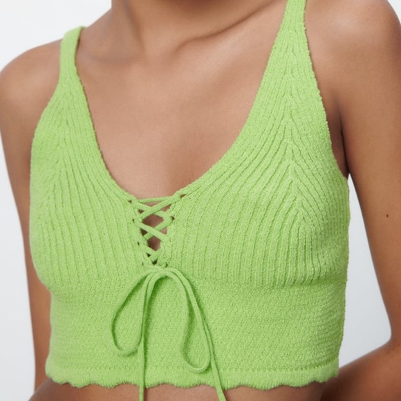 ZARA TIED KNIT TOP LIGHT GREEN - Picture 5 of 6